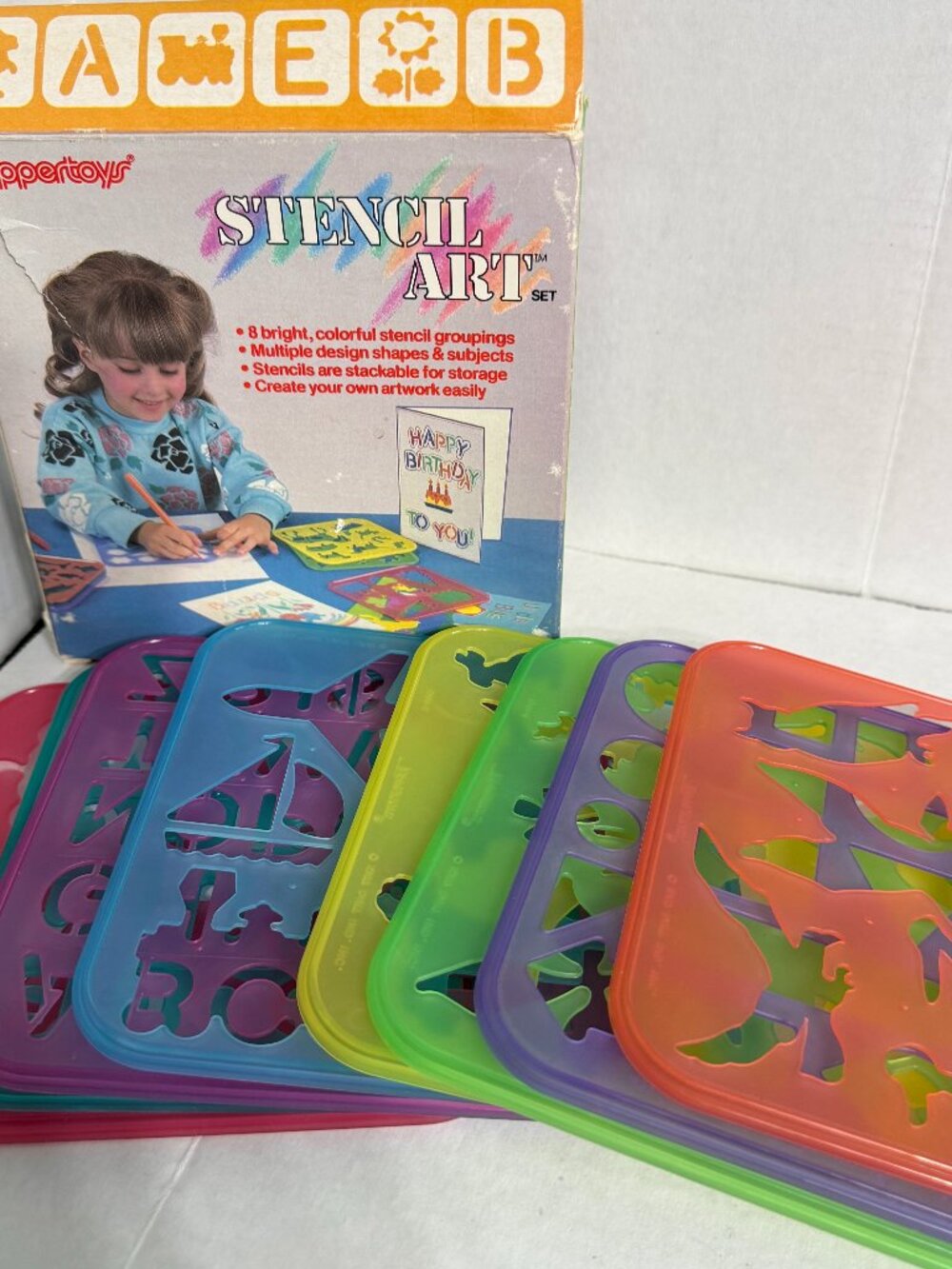 Tupperware TUPPERTOYS Stencil Art Set 8 Stencils Vintage 1987 - Original Box GUC